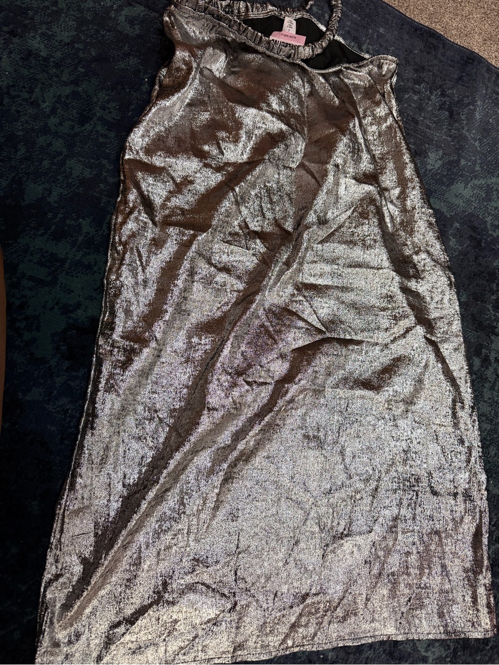 Metallic Silver Velvet Midi Skirt with Elastic Waistband